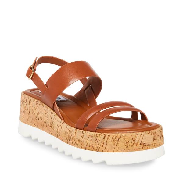 Steve Madden Athena Cognac Leren Sandalen Dames Bruin | SM-951UE