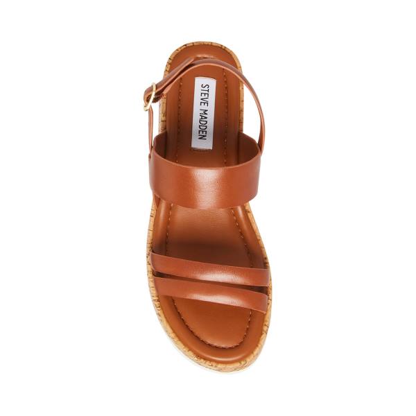 Steve Madden Athena Cognac Leren Sandalen Dames Bruin | SM-951UE