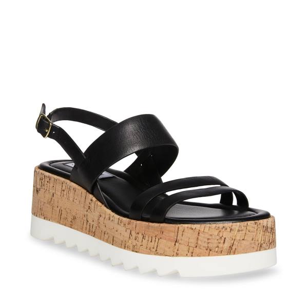 Steve Madden Athena Leren Sandalen Dames Zwart | SM-859PA