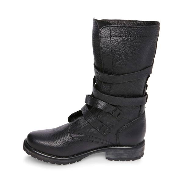 Steve Madden Banddit Leren Enkellaarsjes Dames Zwart | SM-379ZM