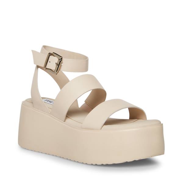 Steve Madden Bay Natural Leren Sandalen Dames Beige | SM-247ZT