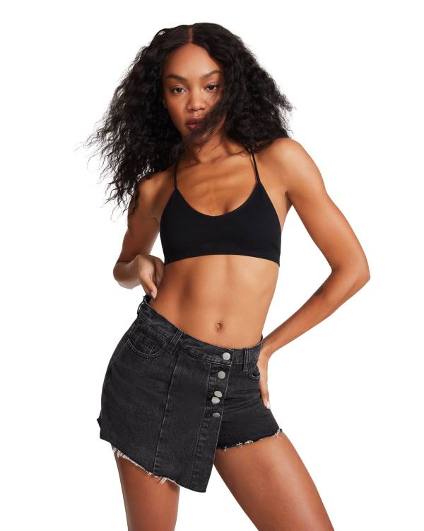 Steve Madden Black Denim Skort Korte Broek Dames Zwart | SM-569SA