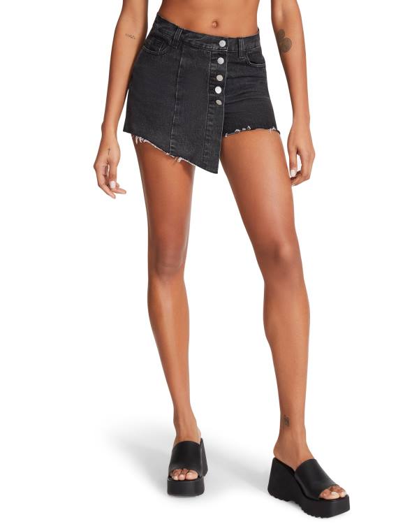 Steve Madden Black Denim Skort Korte Broek Dames Zwart | SM-569SA