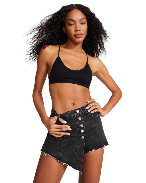 Steve Madden Black Denim Skort Korte Broek Dames Zwart | SM-569SA