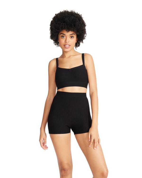 Steve Madden Bralette And Bike Kort Set Loungewear Dames Zwart | SM-983VD