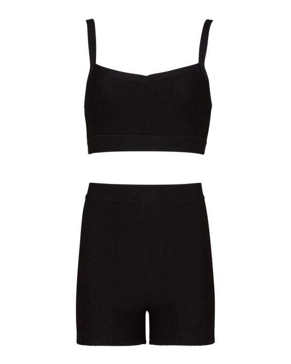 Steve Madden Bralette And Bike Kort Set Loungewear Dames Zwart | SM-983VD