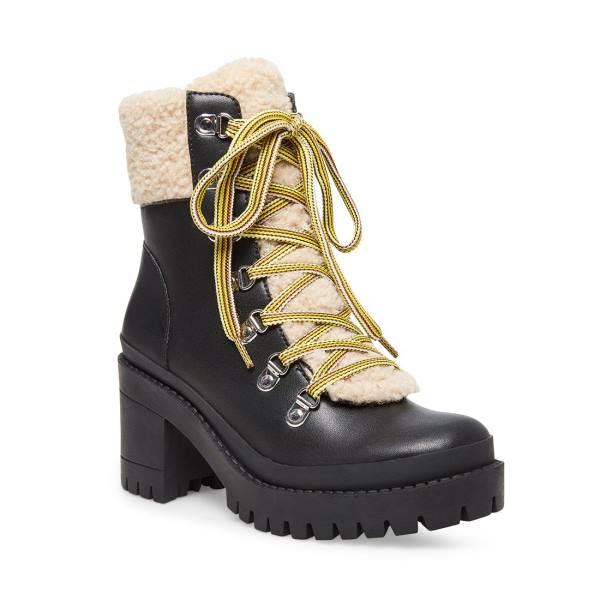 Steve Madden Bundleup Leren Enkellaarsjes Dames Zwart | SM-531FI