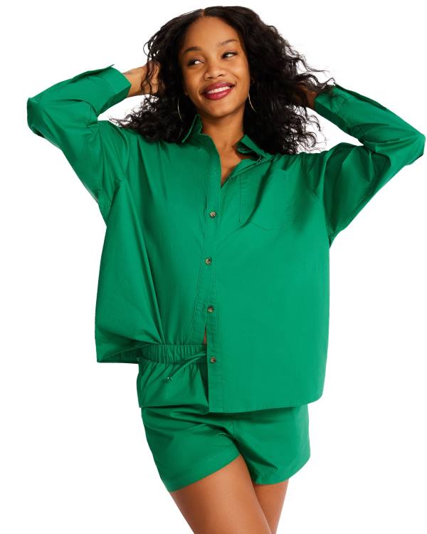 Steve Madden Button Down Kort Set Loungewear Dames Groen | SM-407PT