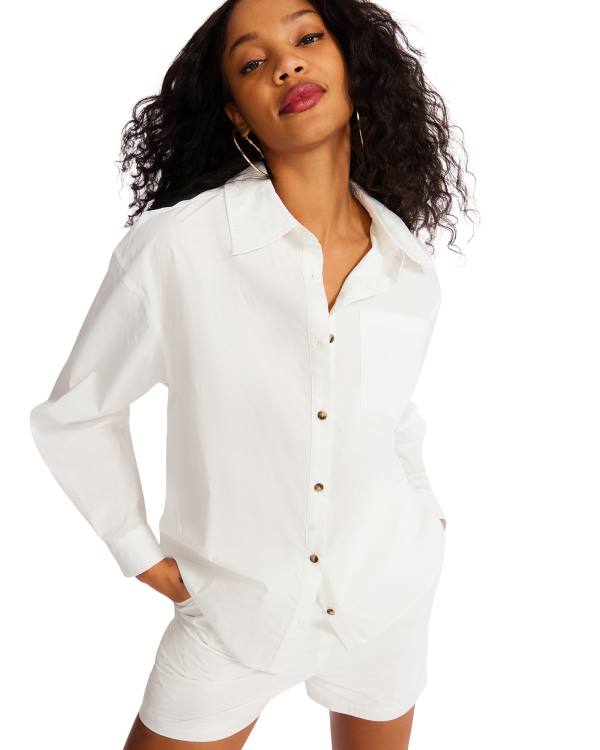 Steve Madden Button Down Kort Set Loungewear Dames Wit | SM-501GV