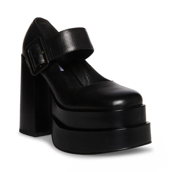 Steve Madden Carly Leren Heel Hakken Dames Zwart | SM-865QU