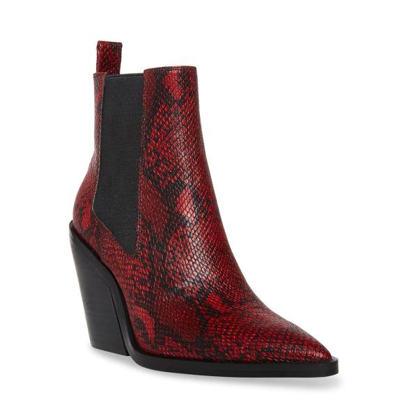 Steve Madden Caution Snake Enkellaarsjes Dames Rood Slangenprint | SM-809UF