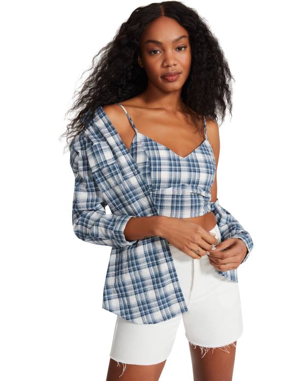 Steve Madden Checkered Button Up Topjes Dames Blauw | SM-631NC