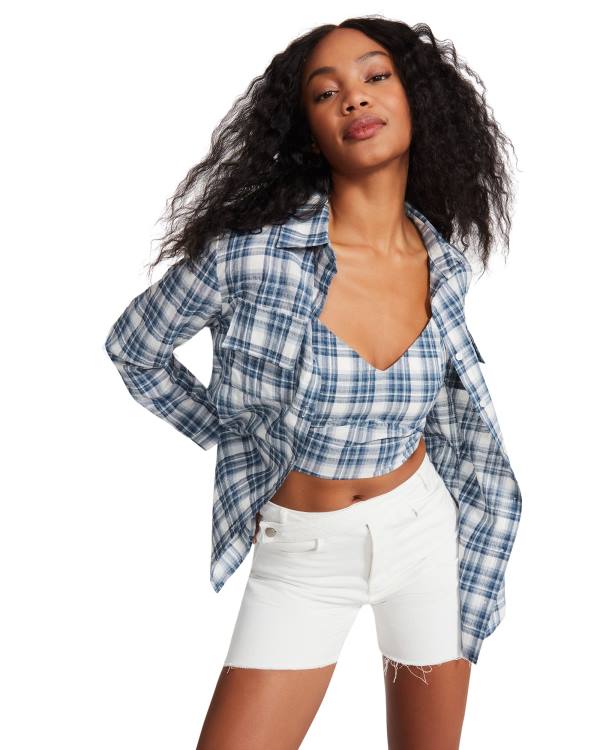 Steve Madden Checkered Button Up Topjes Dames Blauw | SM-631NC