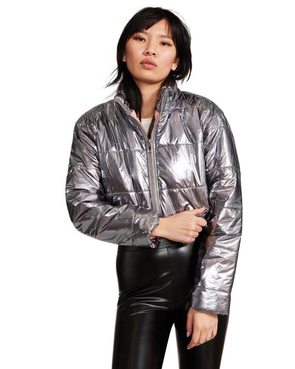 Steve Madden Cropped Metallic Puffer Gunmetal Jassen Dames Bronze | SM-132VP