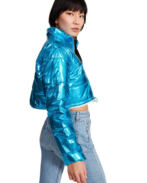 Steve Madden Cropped Metallic Puffer Jassen Dames Blauw | SM-189NL