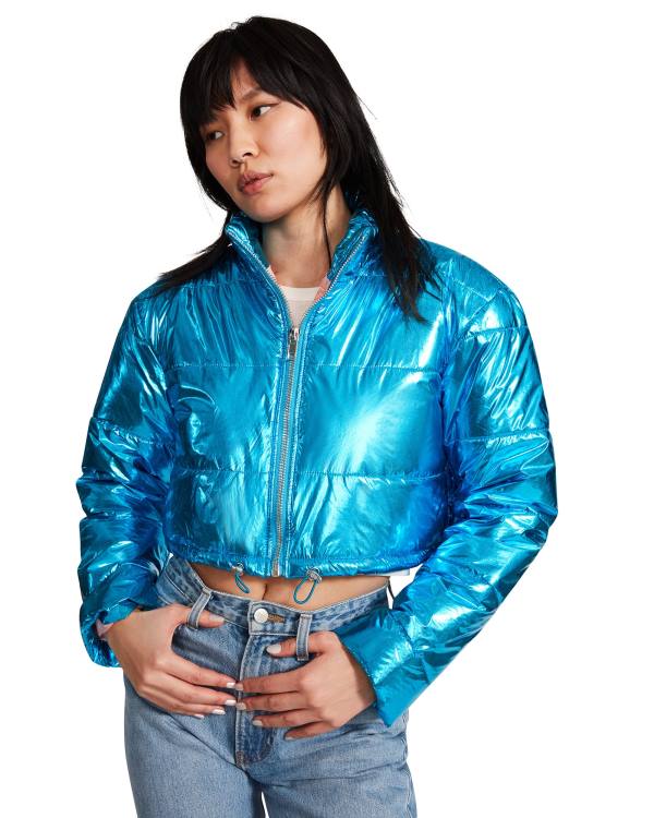 Steve Madden Cropped Metallic Puffer Jassen Dames Blauw | SM-189NL