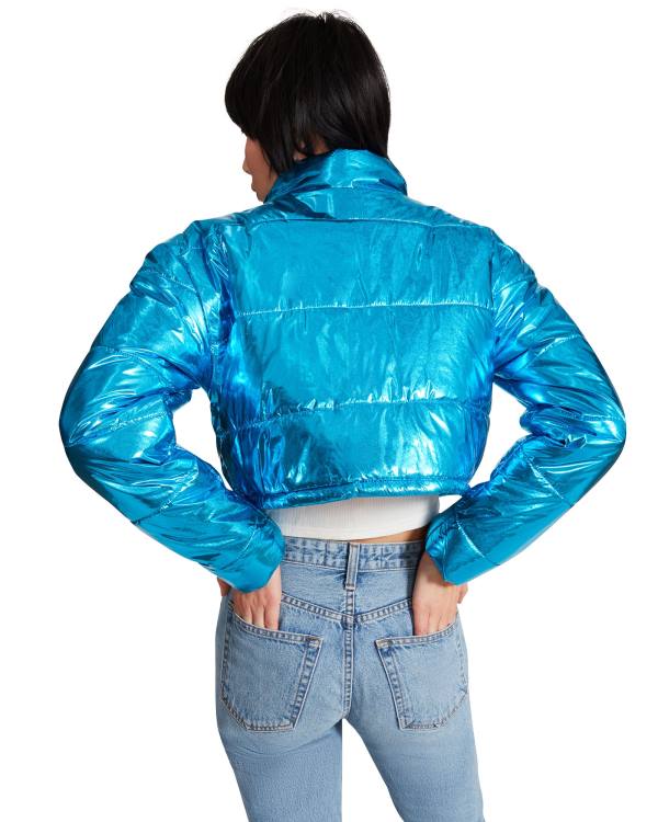 Steve Madden Cropped Metallic Puffer Jassen Dames Blauw | SM-189NL