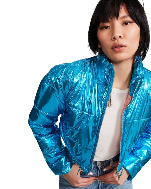 Steve Madden Cropped Metallic Puffer Jassen Dames Blauw | SM-189NL