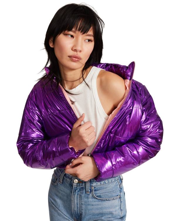 Steve Madden Cropped Metallic Puffer Jassen Dames Paars | SM-209PZ