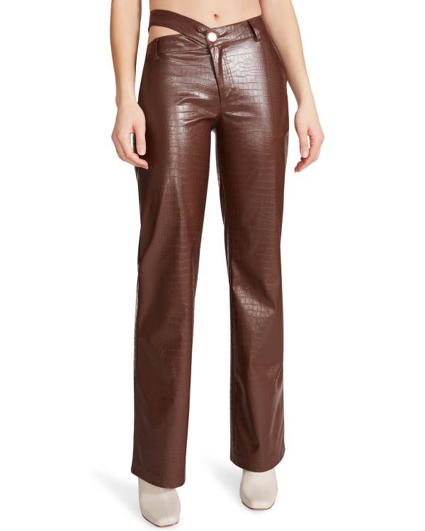 Steve Madden Cut Out Faux Leren Pant Broeken Dames Bruin | SM-613YZ