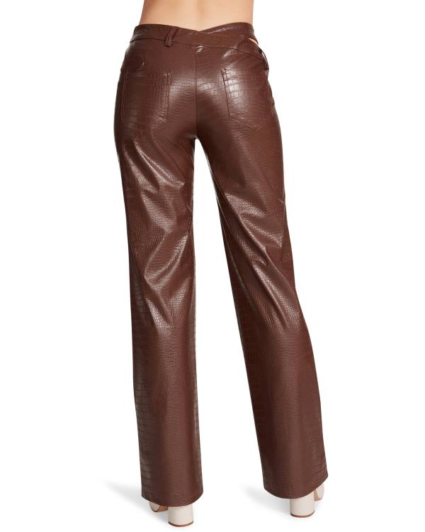 Steve Madden Cut Out Faux Leren Pant Broeken Dames Bruin | SM-613YZ