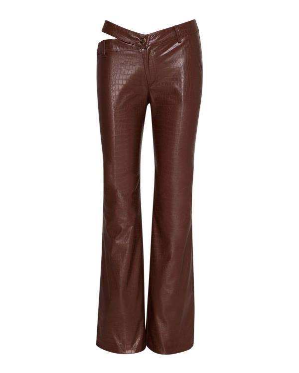 Steve Madden Cut Out Faux Leren Pant Broeken Dames Bruin | SM-613YZ