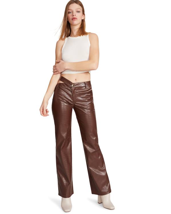 Steve Madden Cut Out Faux Leren Pant Broeken Dames Bruin | SM-613YZ