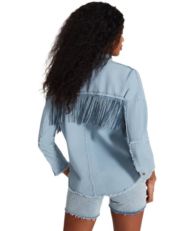 Steve Madden Denim Fringe Button Up Topjes Dames Blauw | SM-504QK