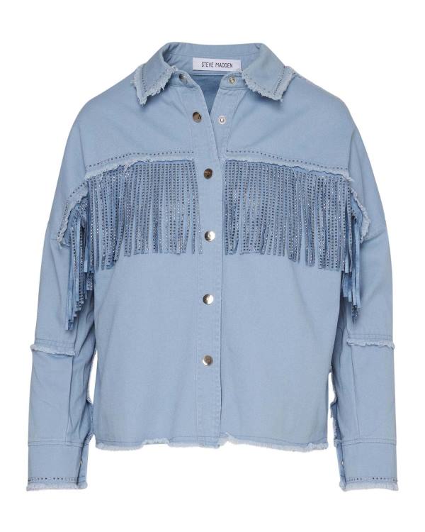 Steve Madden Denim Fringe Button Up Topjes Dames Blauw | SM-504QK