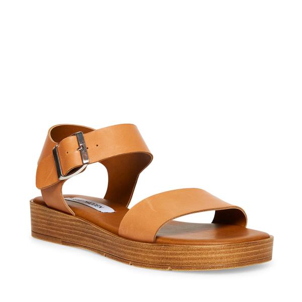 Steve Madden Destined Tan Leren Sandalen Dames Bruin | SM-415GL