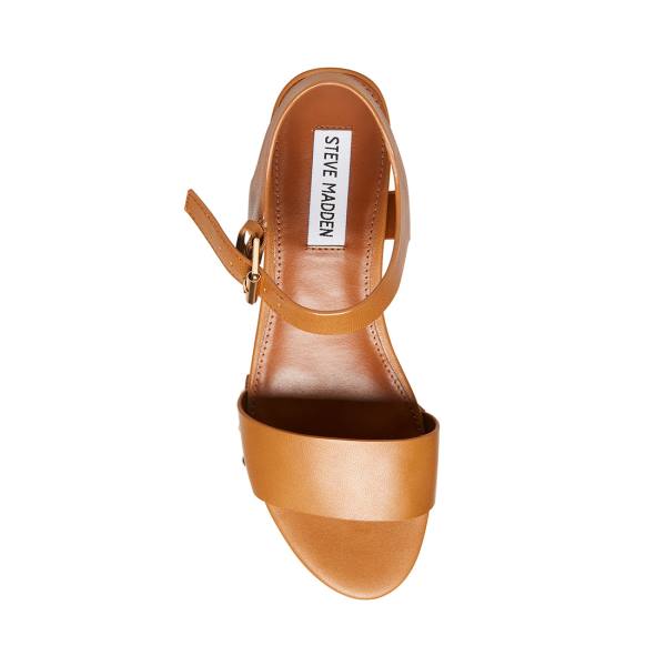 Steve Madden Domenica Cognac Leren Sandalen Dames Bruin | SM-290KT