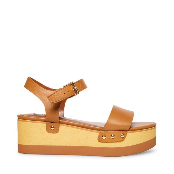 Steve Madden Domenica Cognac Leren Sandalen Dames Bruin | SM-290KT