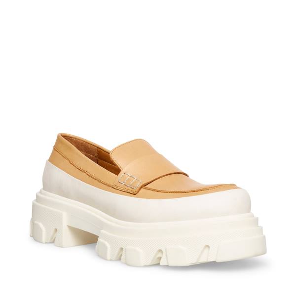 Steve Madden Flossie Tan Leren Loafers Dames Beige | SM-270IQ