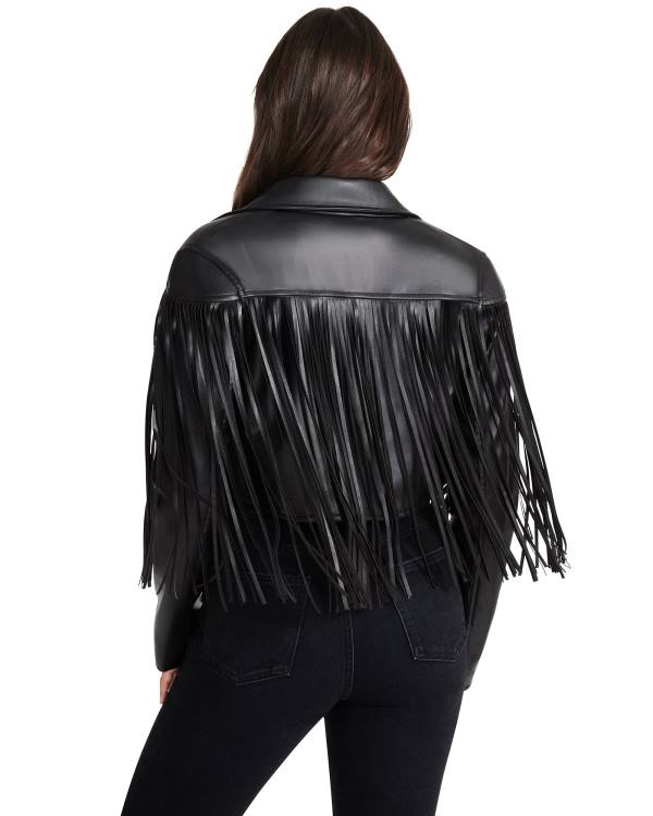 Steve Madden Fringe Faux Leren Jassen Dames Zwart | SM-104RS