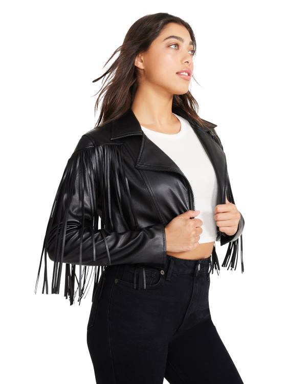 Steve Madden Fringe Faux Leren Jassen Dames Zwart | SM-104RS