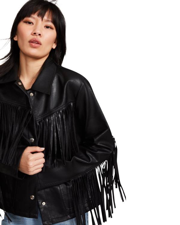 Steve Madden Fringe Jassen Dames Zwart | SM-275OK