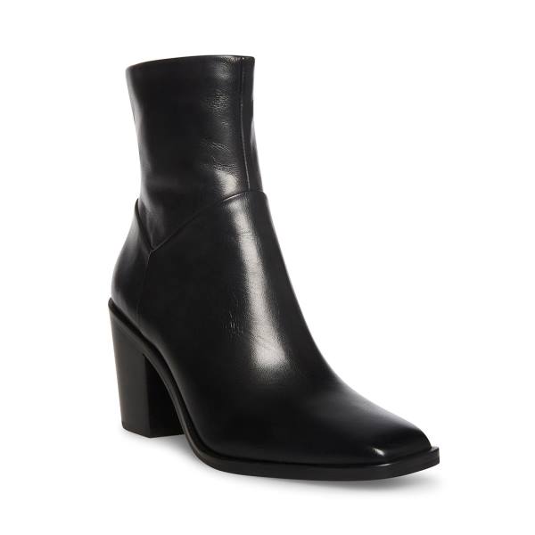 Steve Madden Harmen Leren Enkellaarsjes Dames Zwart | SM-721QD