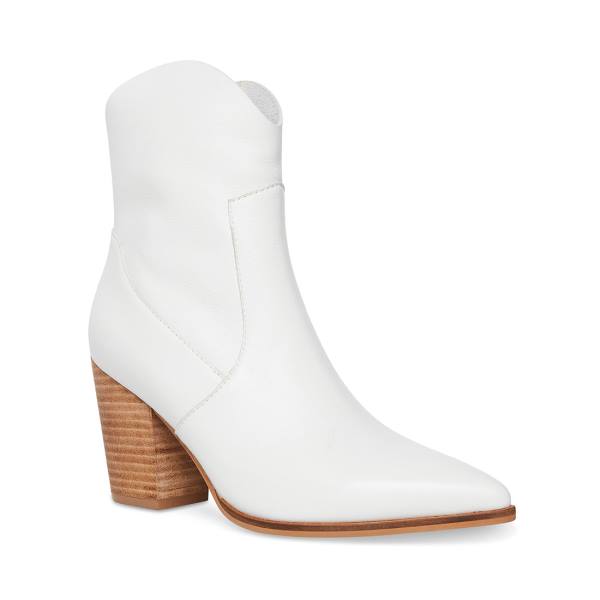 Steve Madden Janetta Leren Enkellaarsjes Dames Wit | SM-390VG