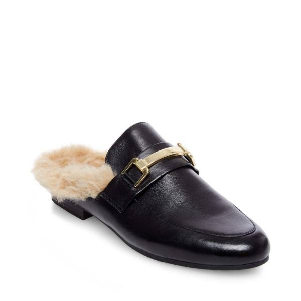 Steve Madden Khloe Leren Slippers Dames Zwart | SM-258OA