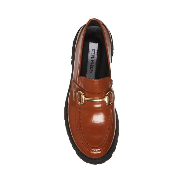 Steve Madden Lando Cognac Leren Loafers Dames Bruin | SM-274RS