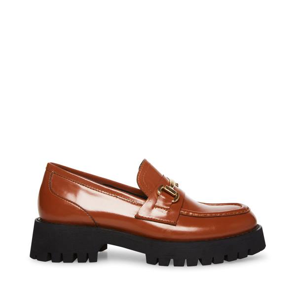 Steve Madden Lando Cognac Leren Loafers Dames Bruin | SM-274RS