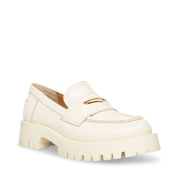 Steve Madden Lawrence Bone Leren Loafers Dames Beige | SM-483DQ