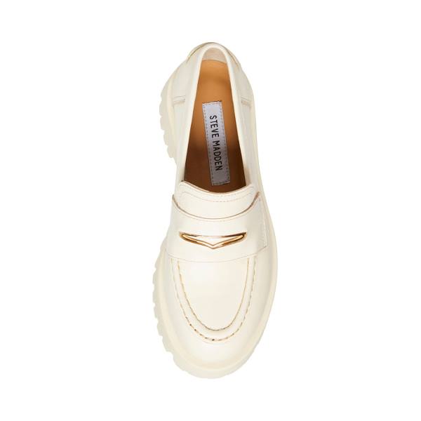 Steve Madden Lawrence Bone Leren Loafers Dames Beige | SM-483DQ