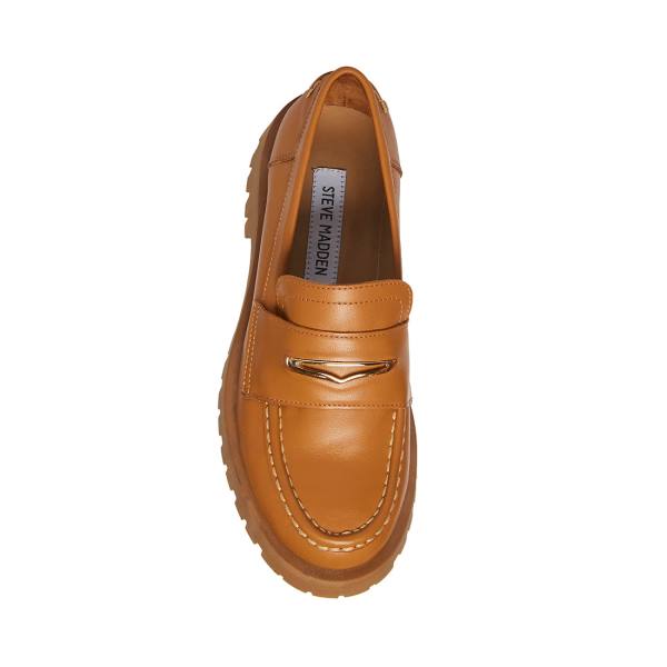 Steve Madden Lawrence Cognac Leren Loafers Dames Bruin | SM-236BX