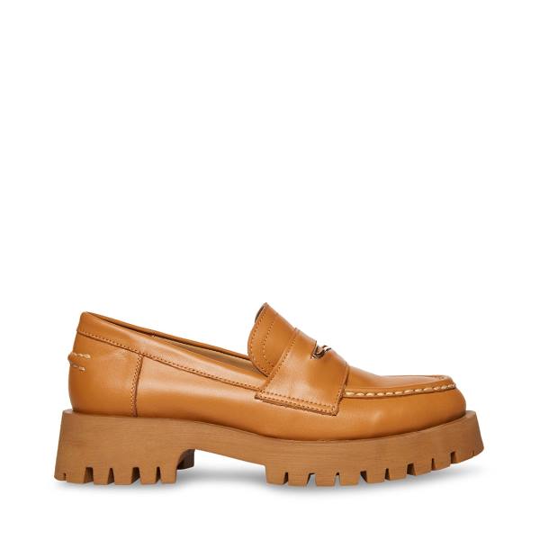 Steve Madden Lawrence Cognac Leren Loafers Dames Bruin | SM-236BX