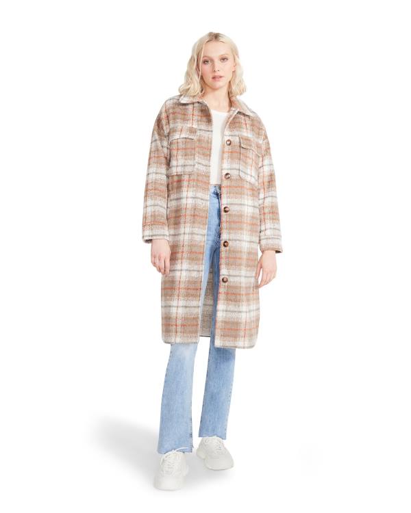 Steve Madden Long Plaid Taupe Jassen Dames Grijs Bruin | SM-457PG