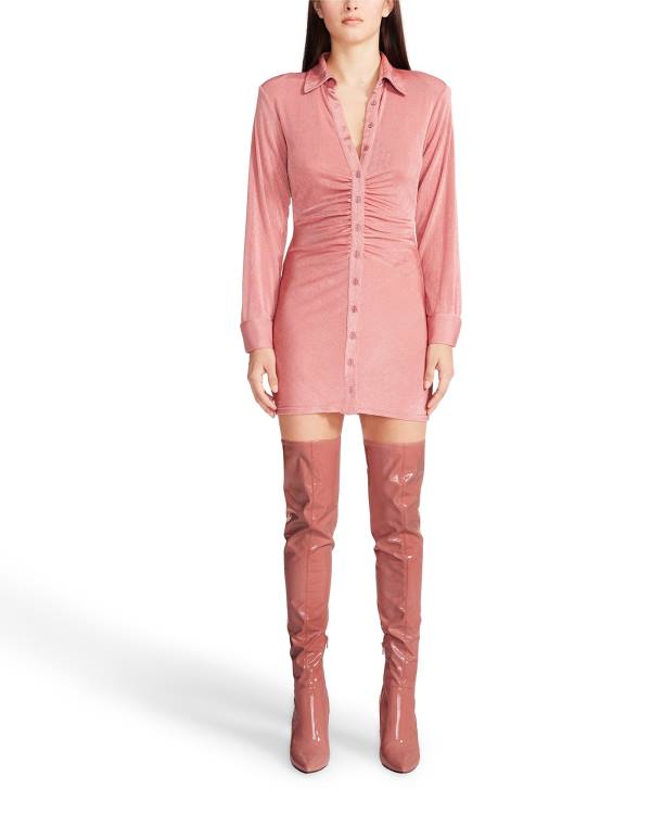 Steve Madden Long Sleeve Button Up Jurken Dames Roze | SM-258MQ