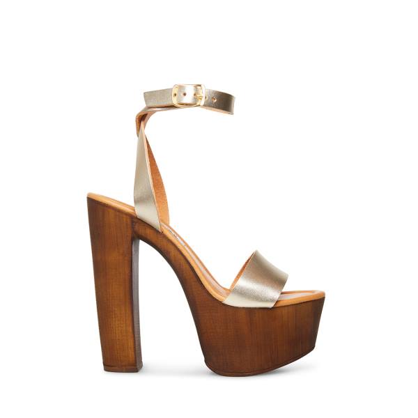 Steve Madden Lucy Leren Heel Hakken Dames Goud | SM-497MT