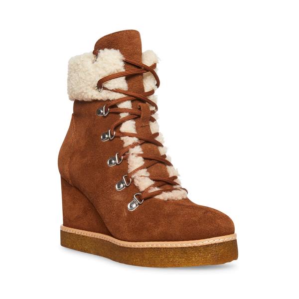 Steve Madden Marcel Cognac Suede Enkellaarsjes Dames Bruin | SM-640OL