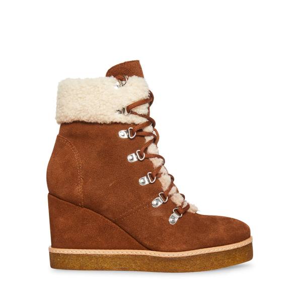 Steve Madden Marcel Cognac Suede Enkellaarsjes Dames Bruin | SM-640OL